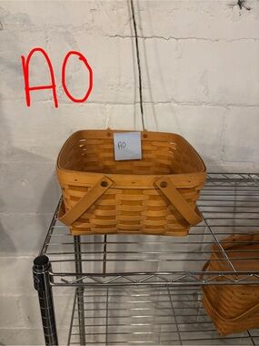 Longaberger woven basket in warm amber tan